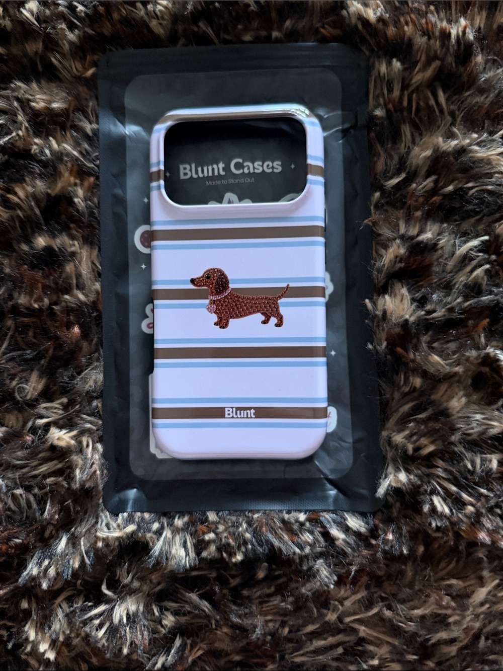 Blunt Pink Striped Phone Case with Brown Dachshund Accent